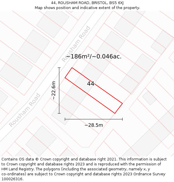 44, ROUSHAM ROAD, BRISTOL, BS5 6XJ: Plot and title map