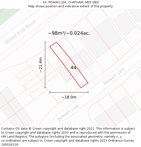 44, ROWAN LEA, CHATHAM, ME5 0BQ: Plot and title map