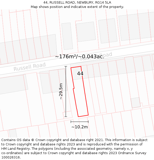 44, RUSSELL ROAD, NEWBURY, RG14 5LA: Plot and title map