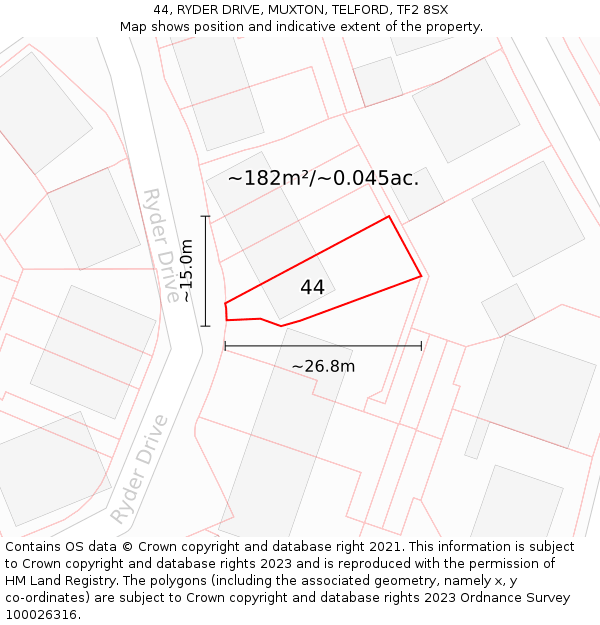 44, RYDER DRIVE, MUXTON, TELFORD, TF2 8SX: Plot and title map