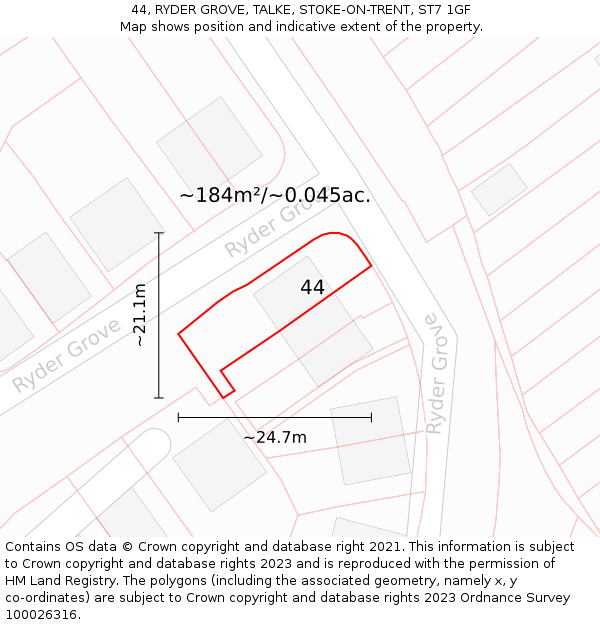 44, RYDER GROVE, TALKE, STOKE-ON-TRENT, ST7 1GF: Plot and title map