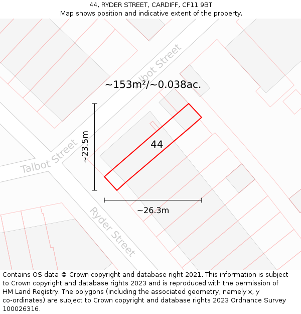 44, RYDER STREET, CARDIFF, CF11 9BT: Plot and title map