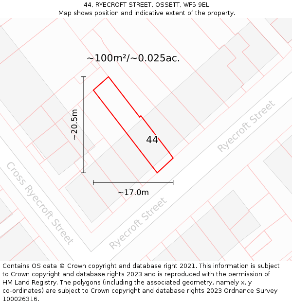 44, RYECROFT STREET, OSSETT, WF5 9EL: Plot and title map