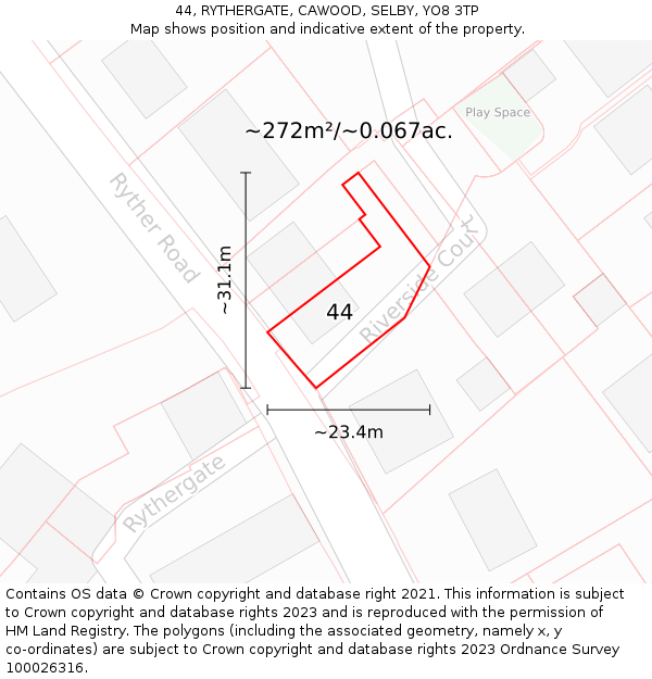 44, RYTHERGATE, CAWOOD, SELBY, YO8 3TP: Plot and title map