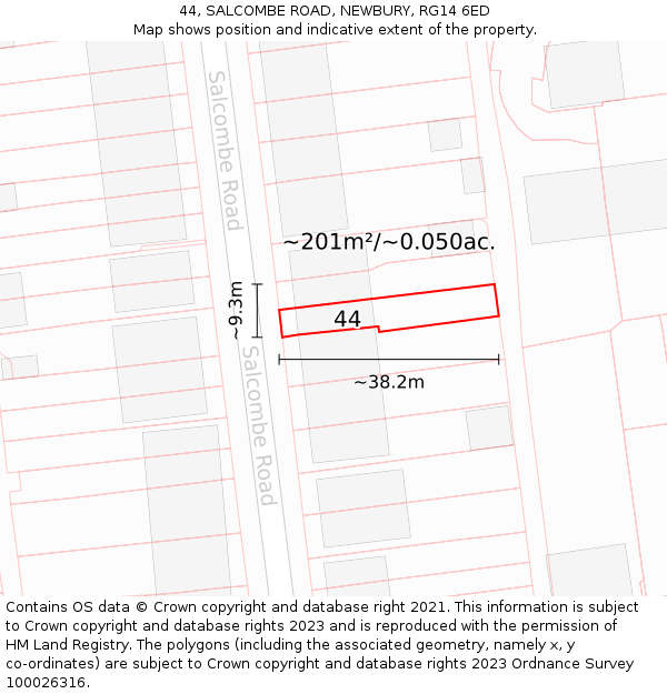 44, SALCOMBE ROAD, NEWBURY, RG14 6ED: Plot and title map