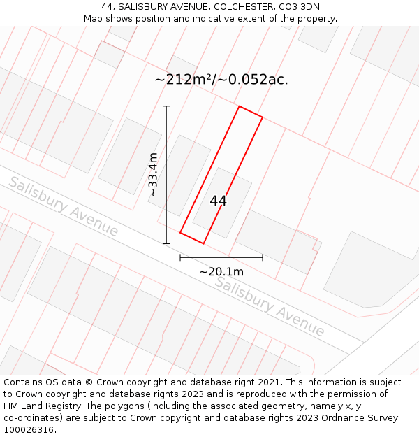 44, SALISBURY AVENUE, COLCHESTER, CO3 3DN: Plot and title map