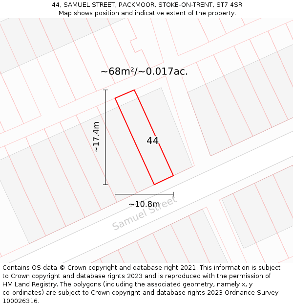 44, SAMUEL STREET, PACKMOOR, STOKE-ON-TRENT, ST7 4SR: Plot and title map
