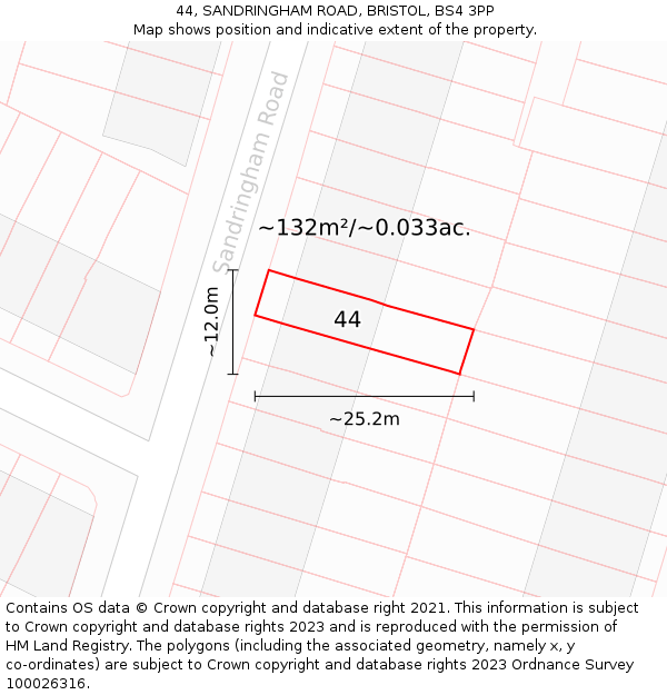 44, SANDRINGHAM ROAD, BRISTOL, BS4 3PP: Plot and title map