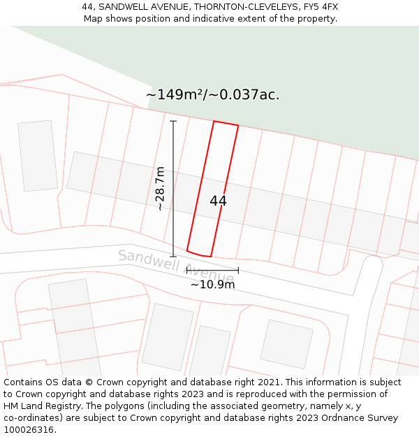 44, SANDWELL AVENUE, THORNTON-CLEVELEYS, FY5 4FX: Plot and title map