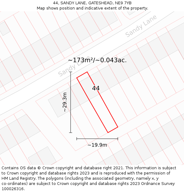 44, SANDY LANE, GATESHEAD, NE9 7YB: Plot and title map