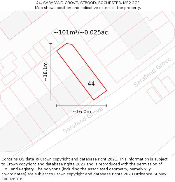 44, SARAFAND GROVE, STROOD, ROCHESTER, ME2 2GF: Plot and title map