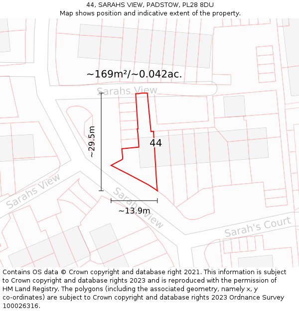 44, SARAHS VIEW, PADSTOW, PL28 8DU: Plot and title map