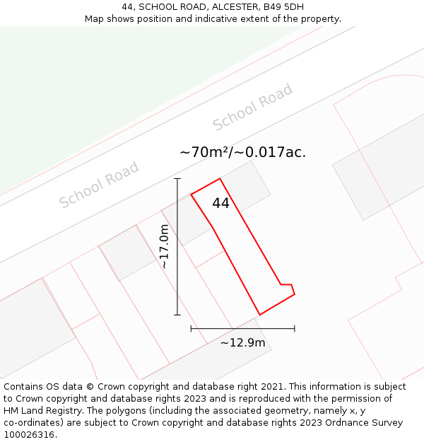 44, SCHOOL ROAD, ALCESTER, B49 5DH: Plot and title map