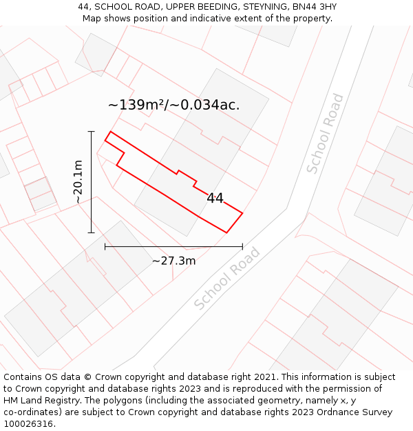 44, SCHOOL ROAD, UPPER BEEDING, STEYNING, BN44 3HY: Plot and title map