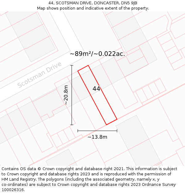 44, SCOTSMAN DRIVE, DONCASTER, DN5 9JB: Plot and title map