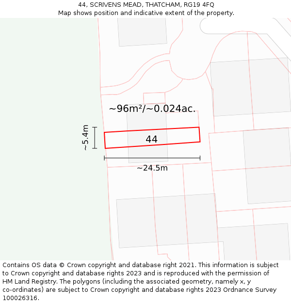 44, SCRIVENS MEAD, THATCHAM, RG19 4FQ: Plot and title map