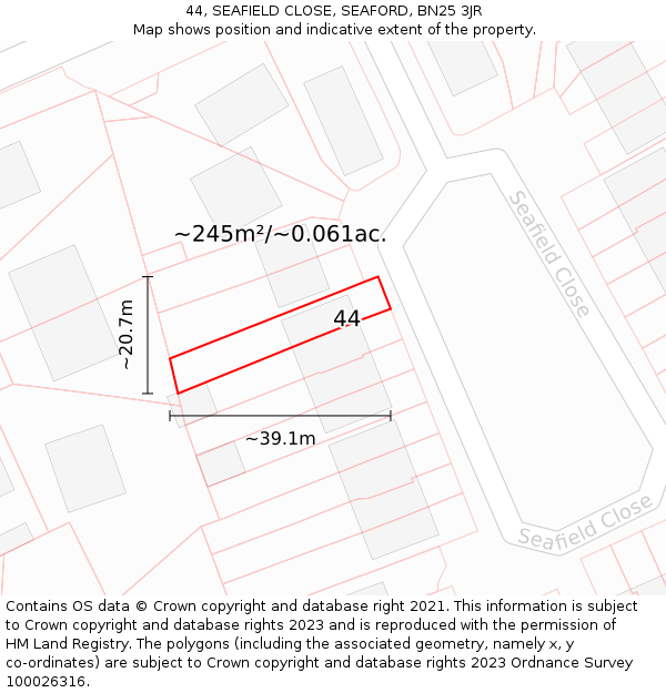 44, SEAFIELD CLOSE, SEAFORD, BN25 3JR: Plot and title map