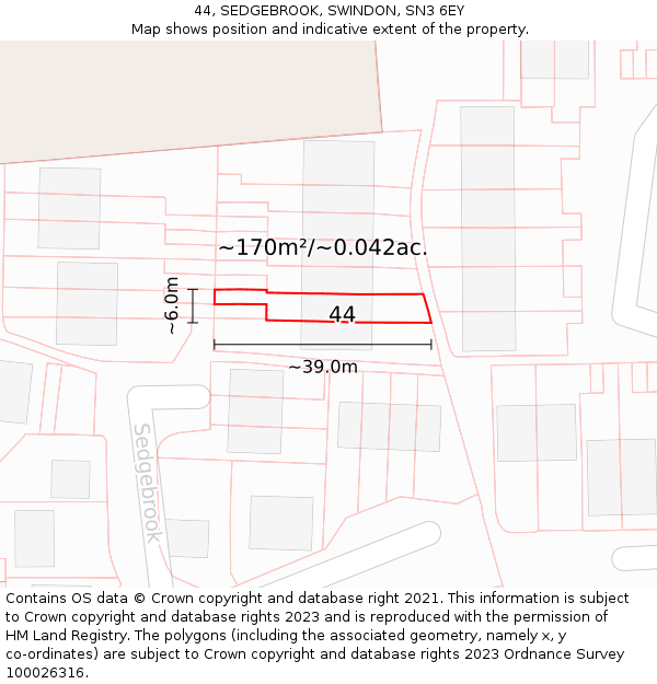 44, SEDGEBROOK, SWINDON, SN3 6EY: Plot and title map
