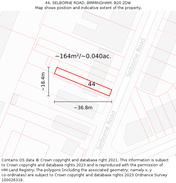 44, SELBORNE ROAD, BIRMINGHAM, B20 2DW: Plot and title map