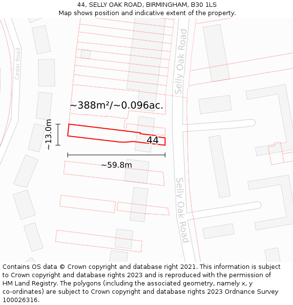 44, SELLY OAK ROAD, BIRMINGHAM, B30 1LS: Plot and title map