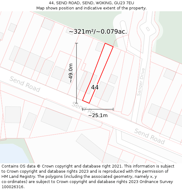 44, SEND ROAD, SEND, WOKING, GU23 7EU: Plot and title map