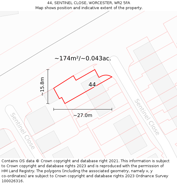 44, SENTINEL CLOSE, WORCESTER, WR2 5FA: Plot and title map