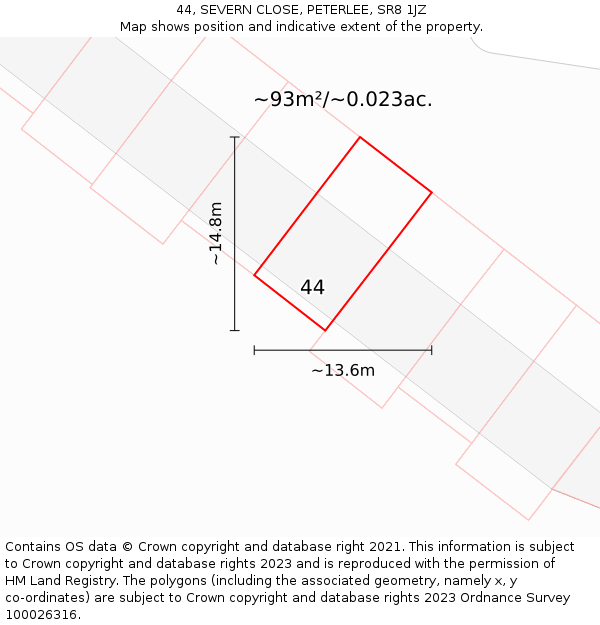 44, SEVERN CLOSE, PETERLEE, SR8 1JZ: Plot and title map