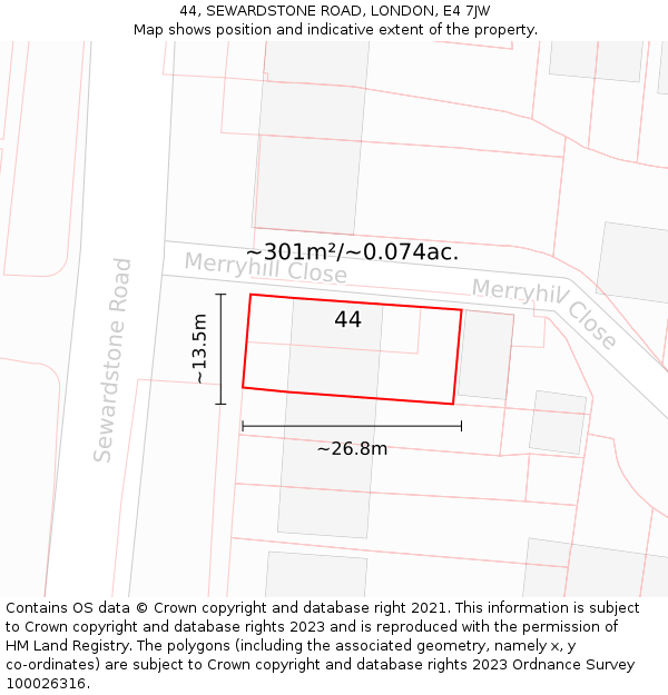 44, SEWARDSTONE ROAD, LONDON, E4 7JW: Plot and title map