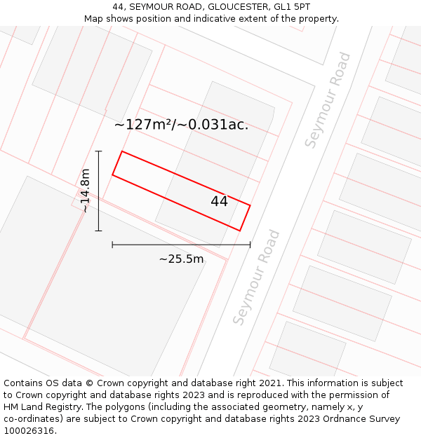 44, SEYMOUR ROAD, GLOUCESTER, GL1 5PT: Plot and title map
