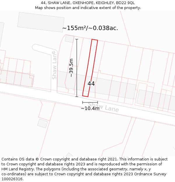 44, SHAW LANE, OXENHOPE, KEIGHLEY, BD22 9QL: Plot and title map