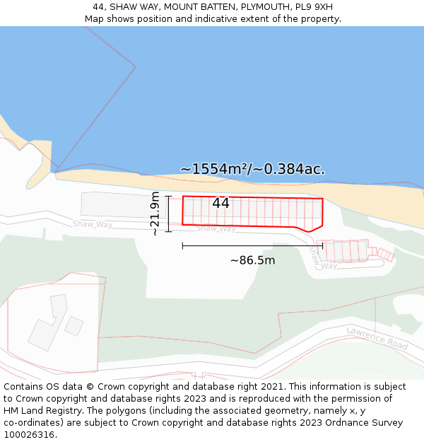 44, SHAW WAY, MOUNT BATTEN, PLYMOUTH, PL9 9XH: Plot and title map
