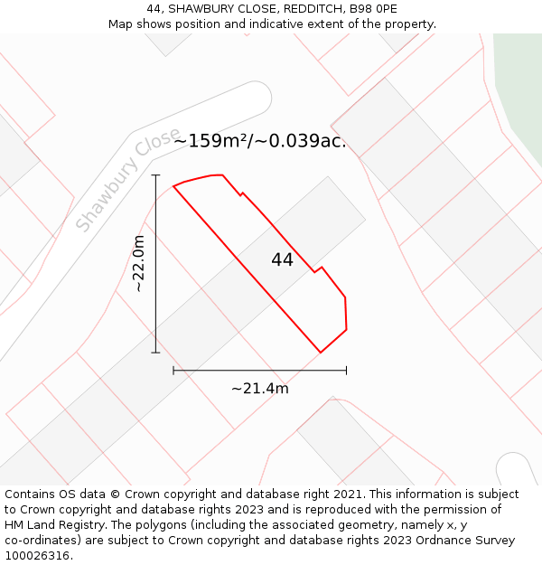 44, SHAWBURY CLOSE, REDDITCH, B98 0PE: Plot and title map