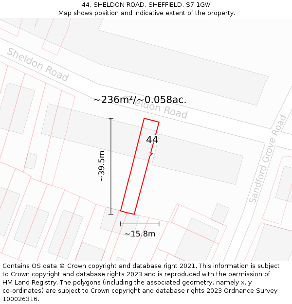 44, SHELDON ROAD, SHEFFIELD, S7 1GW: Plot and title map