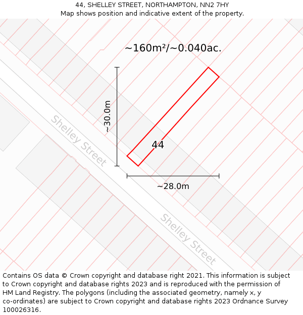 44, SHELLEY STREET, NORTHAMPTON, NN2 7HY: Plot and title map