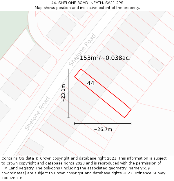 44, SHELONE ROAD, NEATH, SA11 2PS: Plot and title map