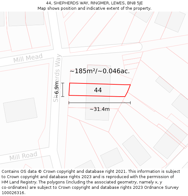 44, SHEPHERDS WAY, RINGMER, LEWES, BN8 5JE: Plot and title map