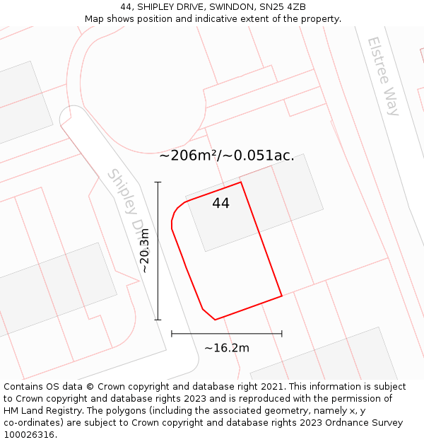 44, SHIPLEY DRIVE, SWINDON, SN25 4ZB: Plot and title map