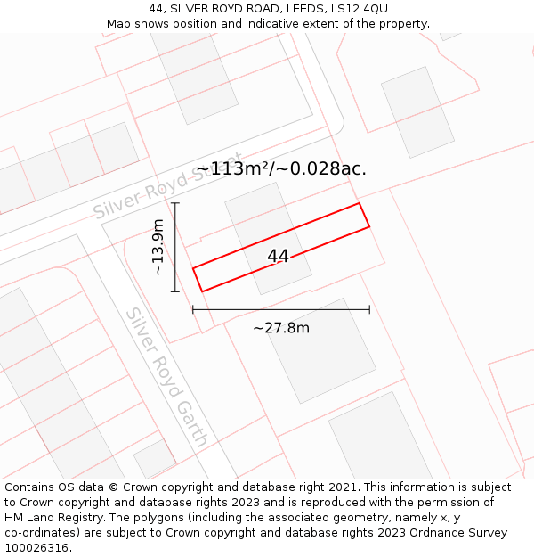 44, SILVER ROYD ROAD, LEEDS, LS12 4QU: Plot and title map