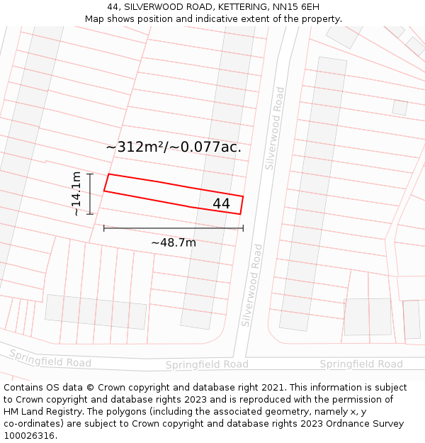 44, SILVERWOOD ROAD, KETTERING, NN15 6EH: Plot and title map