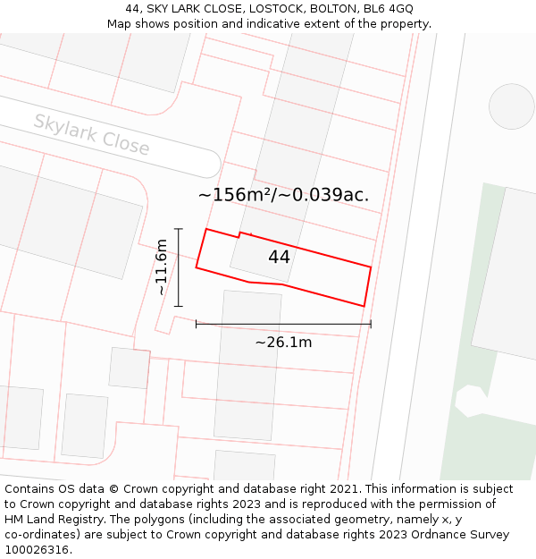 44, SKY LARK CLOSE, LOSTOCK, BOLTON, BL6 4GQ: Plot and title map
