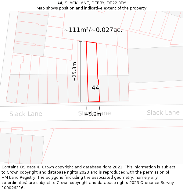 44, SLACK LANE, DERBY, DE22 3DY: Plot and title map