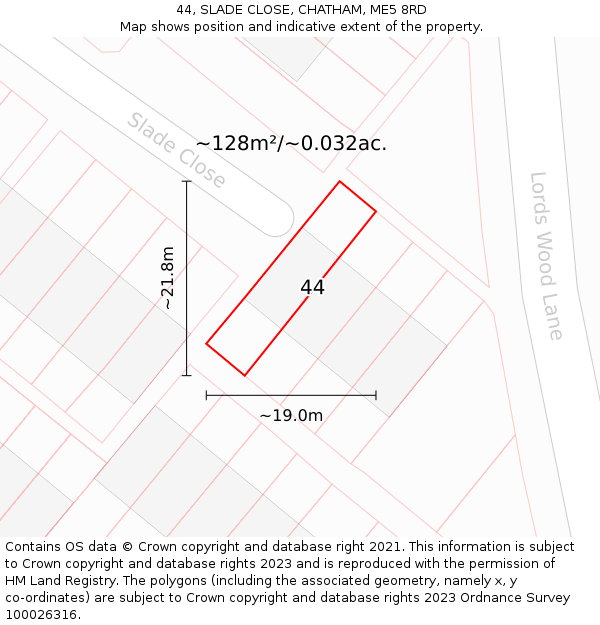 44, SLADE CLOSE, CHATHAM, ME5 8RD: Plot and title map
