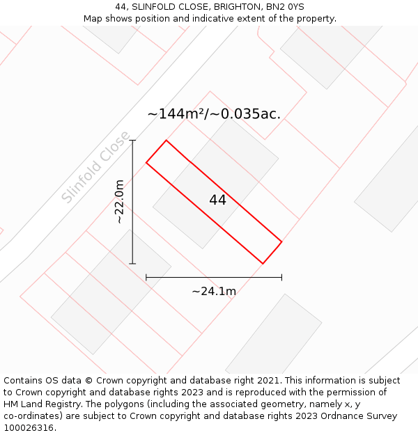 44, SLINFOLD CLOSE, BRIGHTON, BN2 0YS: Plot and title map