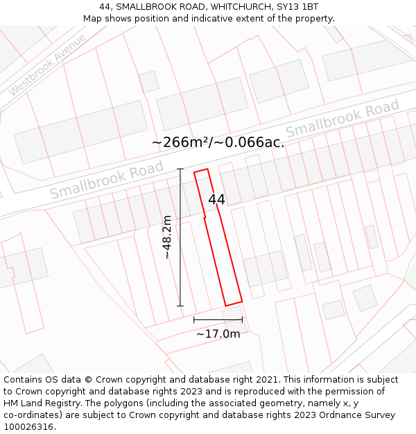 44, SMALLBROOK ROAD, WHITCHURCH, SY13 1BT: Plot and title map