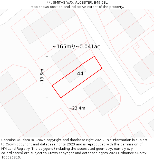 44, SMITHS WAY, ALCESTER, B49 6BL: Plot and title map
