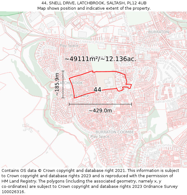 44, SNELL DRIVE, LATCHBROOK, SALTASH, PL12 4UB: Plot and title map