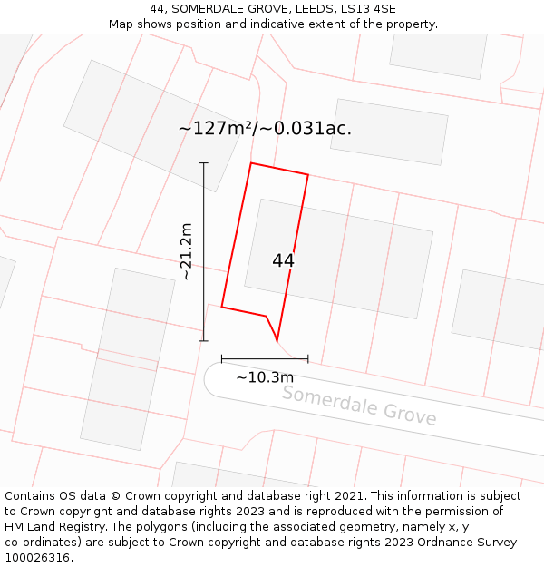 44, SOMERDALE GROVE, LEEDS, LS13 4SE: Plot and title map