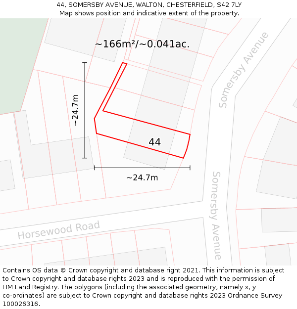 44, SOMERSBY AVENUE, WALTON, CHESTERFIELD, S42 7LY: Plot and title map