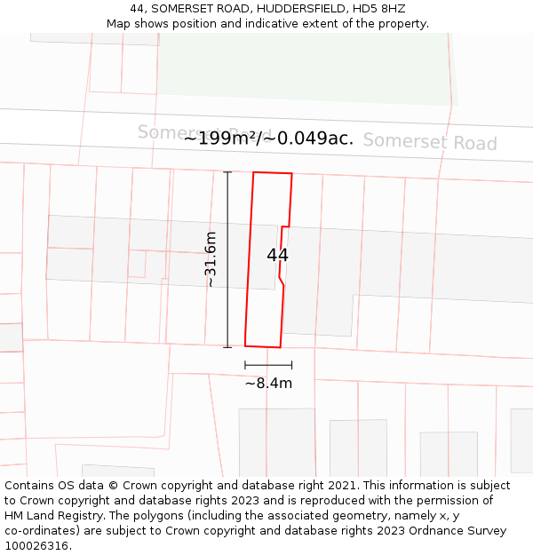 44, SOMERSET ROAD, HUDDERSFIELD, HD5 8HZ: Plot and title map