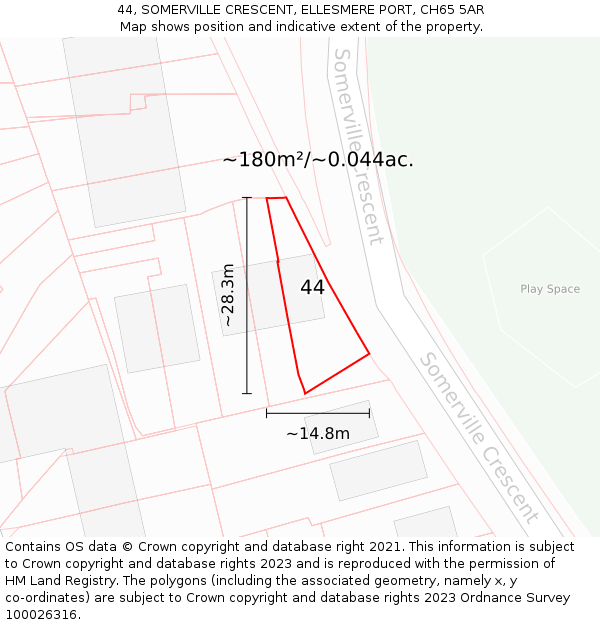 44, SOMERVILLE CRESCENT, ELLESMERE PORT, CH65 5AR: Plot and title map